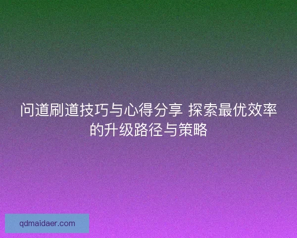问道刷道技巧与心得分享 探索最优效率的升级路径与策略