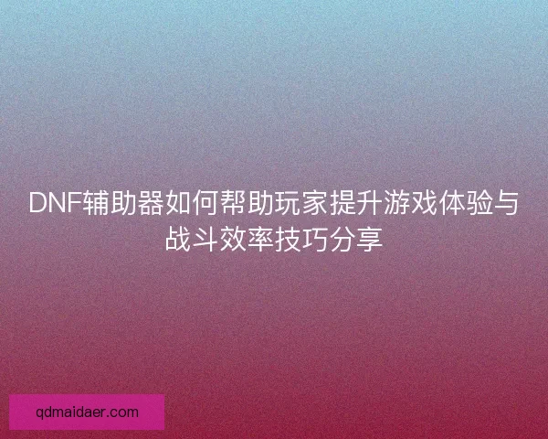 DNF辅助器如何帮助玩家提升游戏体验与战斗效率技巧分享